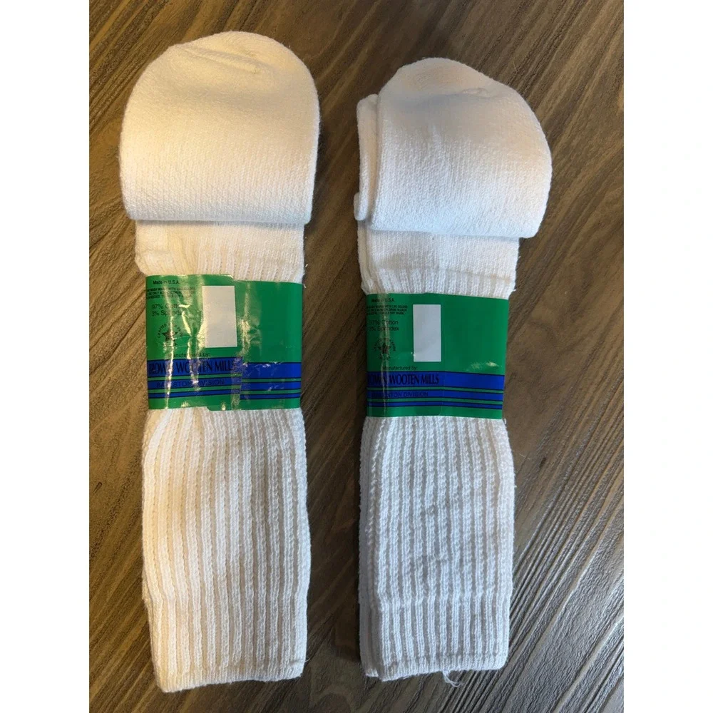 Vintage Baggies Slouch Crew Socks Men 9-11 White Ribbed Made in USA 2pk New